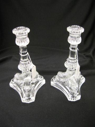 Appraisal: Pair of Tiffany Crystal Candlesticks dolphin decor signed