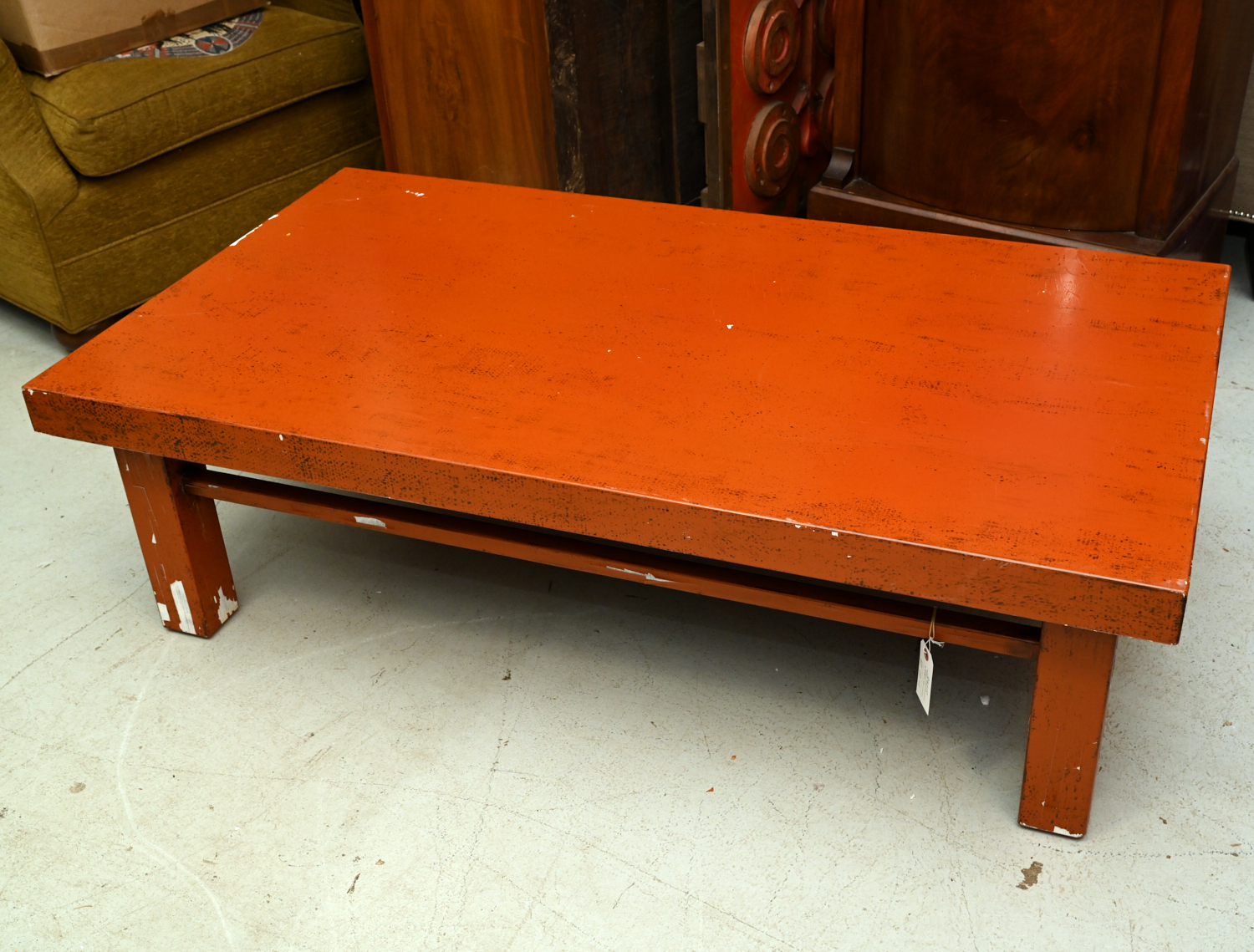 Appraisal: JAPANESE MODERN ORANGE LACQUER LOW TABLE th c unmarked h