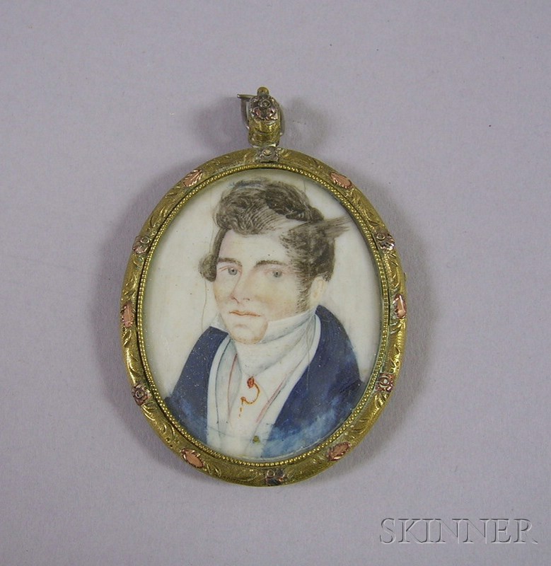 Appraisal: Portrait Miniature of a Gentleman Wearing a Blue Jacket c