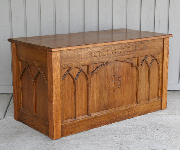 Appraisal: Oak communion table cabinet carved arches on front and sides