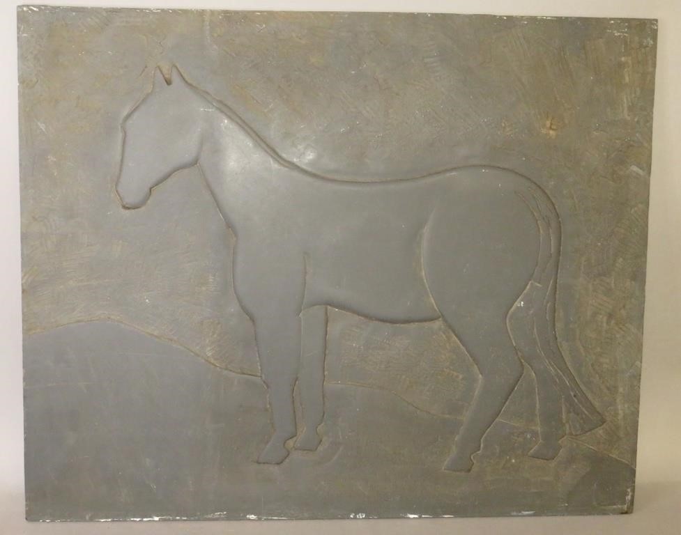 Appraisal: -D CARVED HORSE ON SLATE PANELca early-mid th century possibly