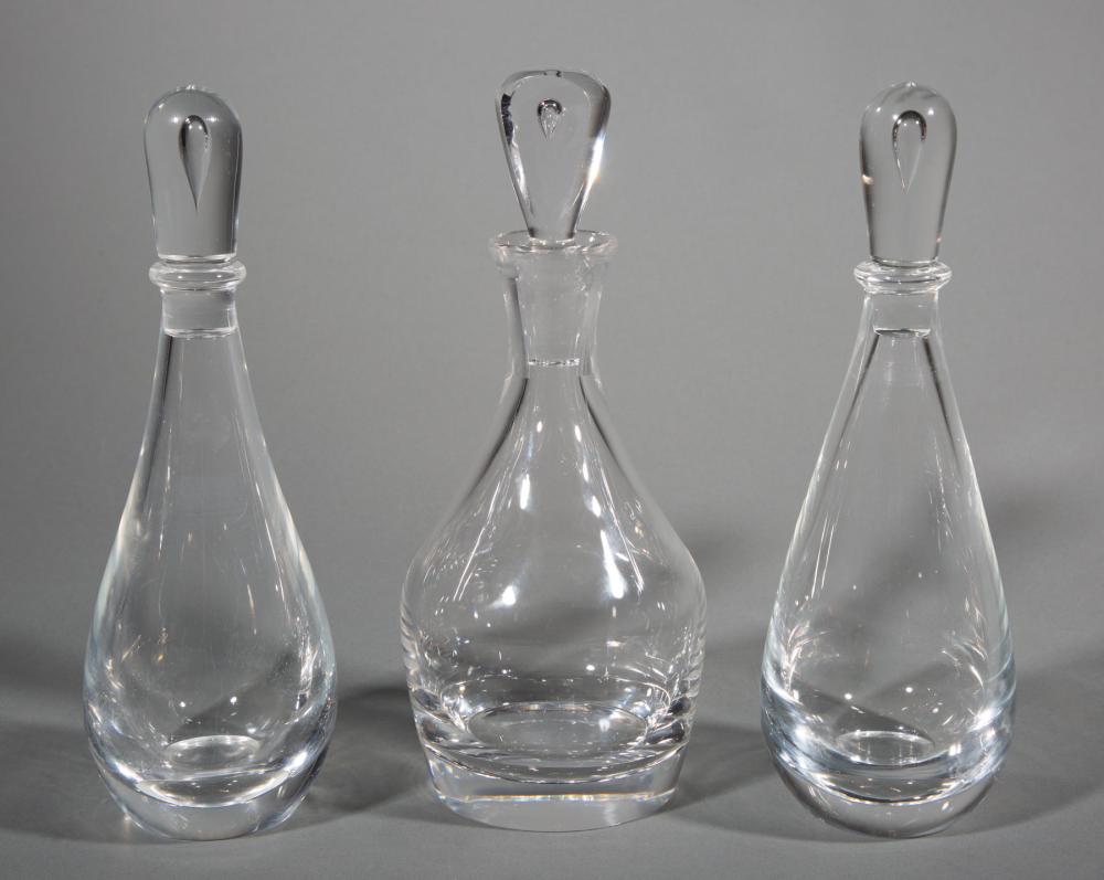 Appraisal: Set of Three Steuben Glass Tear-Drop Decanters incl models designed