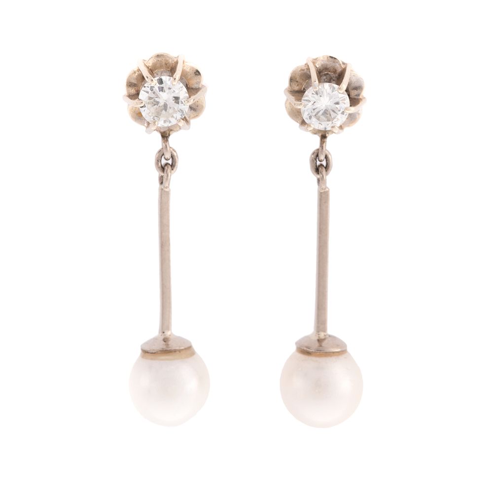 Appraisal: A Pair of Diamond Pearl Drop Earrings in K K