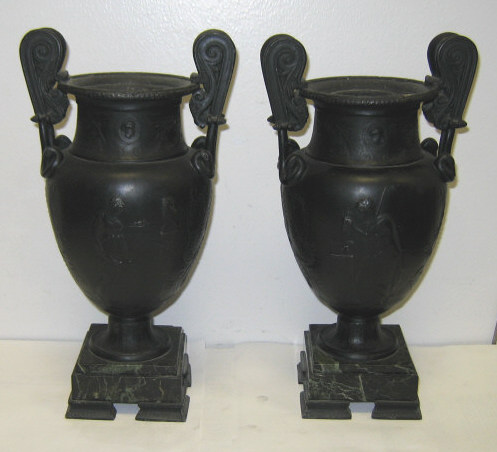 Appraisal: PAIR OF FRENCH EMPIRE STYLE METAL URNS Each black painted