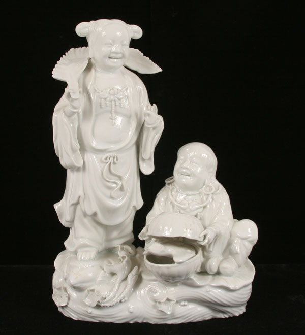 Appraisal: Blanc de chine figure two women with turtle in bowl