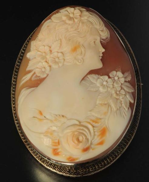 Appraisal: Large K Gold Cameo of Beautiful Woman with Rose Description