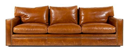 Appraisal: A Custom Leather-Upholstered Three-Seat Sofa Height x width x depth