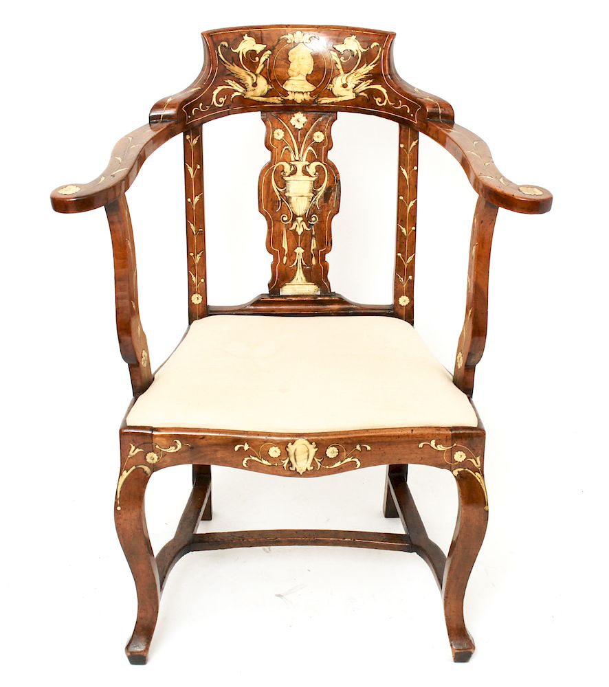 Appraisal: Italian Neoclassical Style Chair with Bone Inlay Italian Neoclassical style