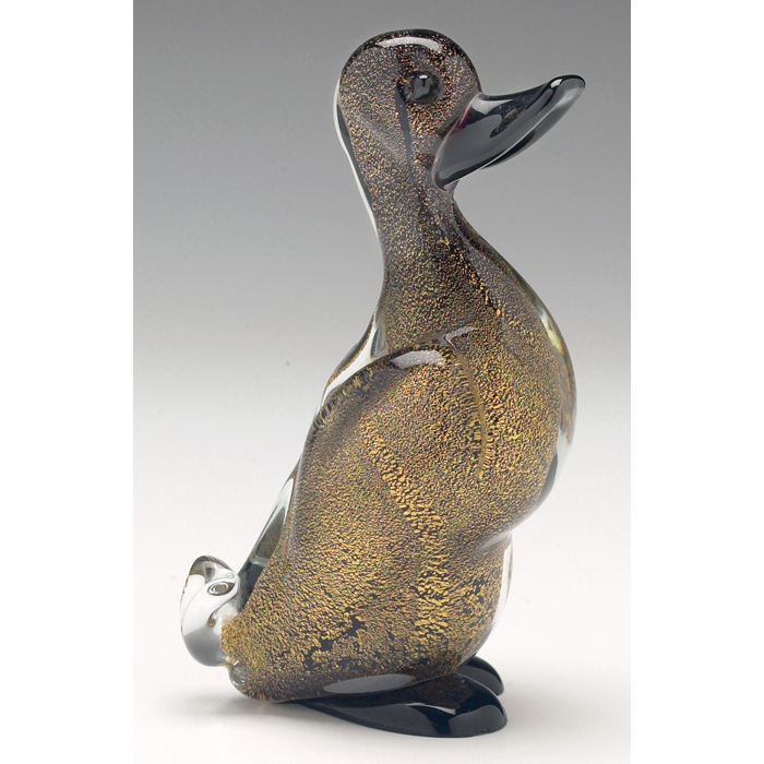 Appraisal: Murano figurine duck in clear and blackglass with gold inclusions