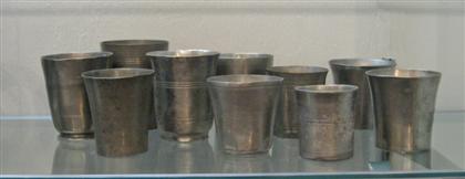 Appraisal: Ten pewter beakers most american th and th century Of