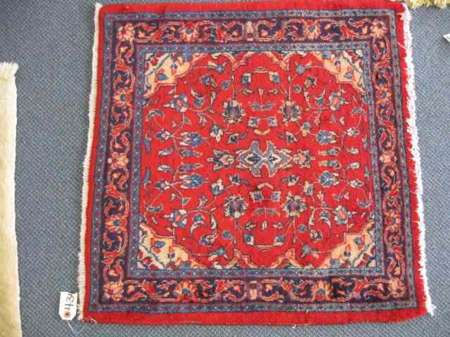 Appraisal: Sarouk Persian Handmade Mat floral red field ' '' square