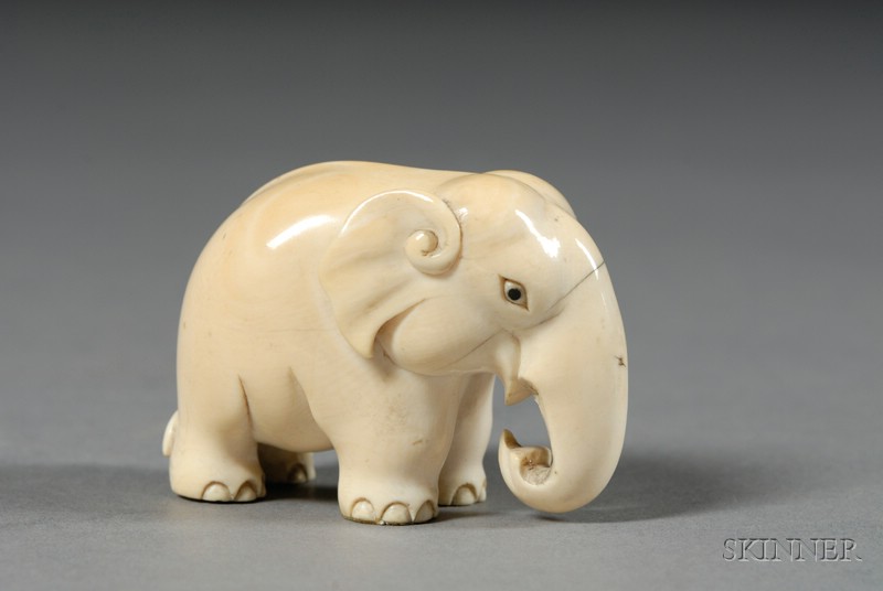 Appraisal: Carved Ivory Elephant Japan late th century lg in