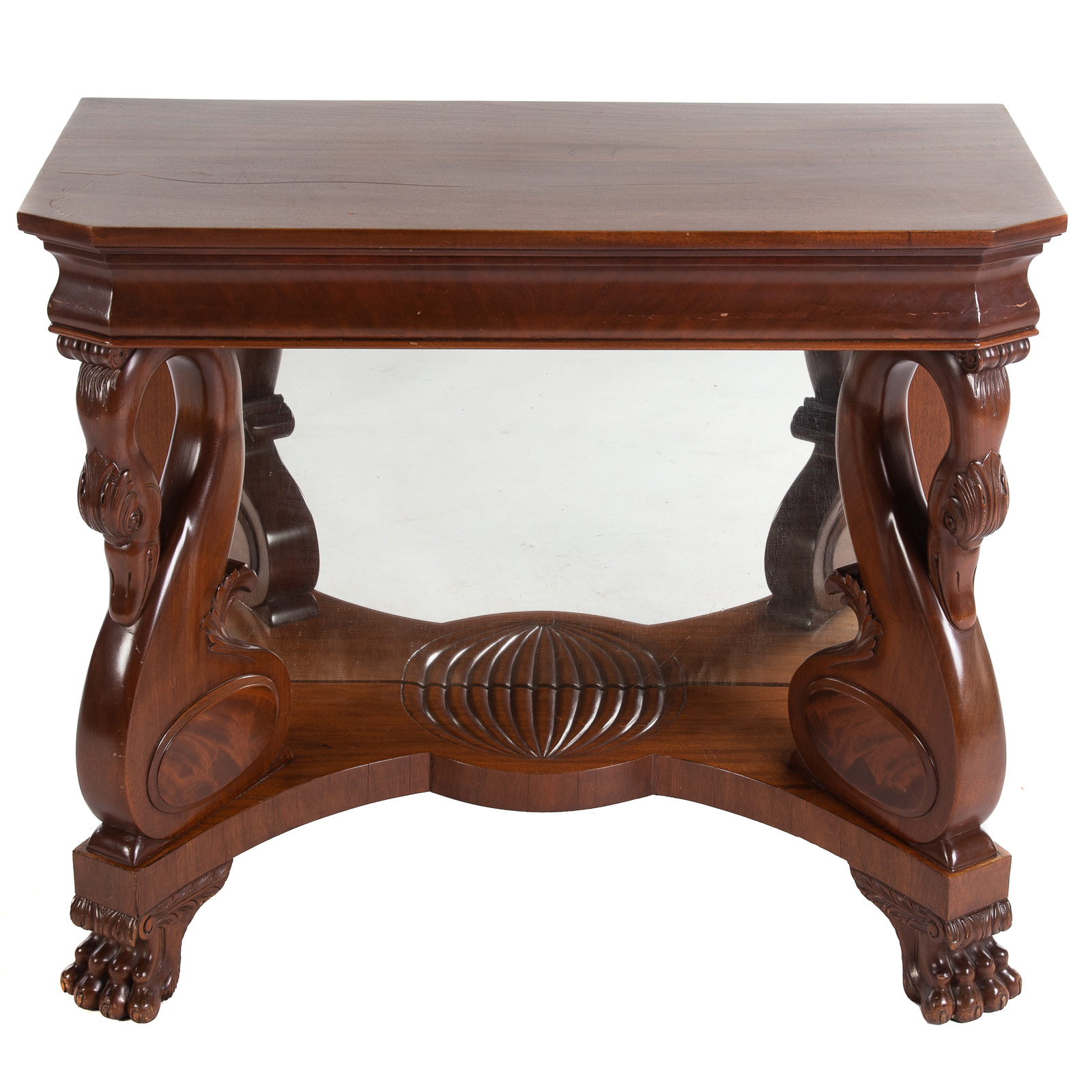 Appraisal: AMERICAN CLASSICAL STYLE PIER TABLE Shaped top with swan supports