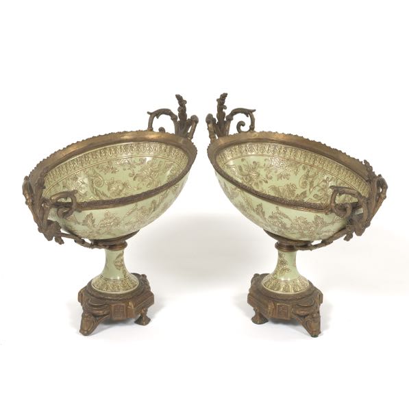 Appraisal: PAIR OF BRONZE MOUNTED LOUIS XV STYLE PORCELAIN OVAL COMPOTES