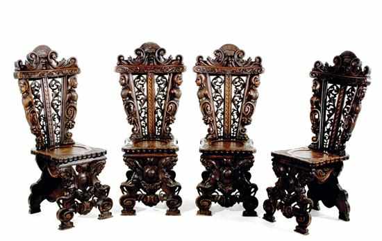 Appraisal: Set of four Italian walnut sgabello chairs th century in