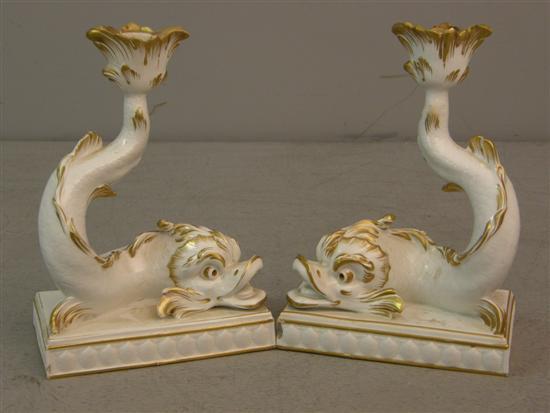 Appraisal: Pair of th century Wedgwood pearl ware Dolphin candlesticks on