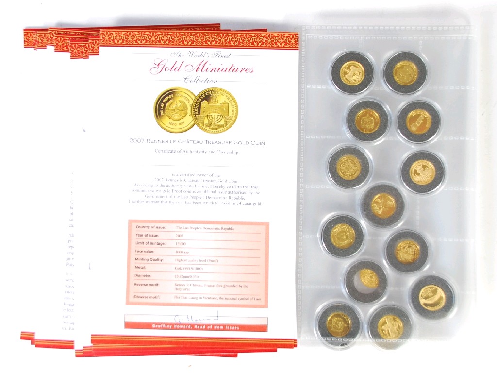 Appraisal: THIRTEEN ct GOLD MINIATURE PROOF COINS approx gms in total