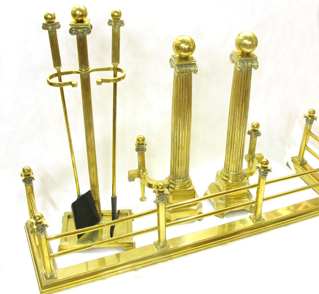 Appraisal: SIX-PIECE BRASS HEARTH ACCESSORY SET Neoclassical style American th century