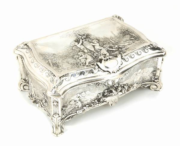 Appraisal: A sterling table box in the Rococo tasteModern Of rectangular