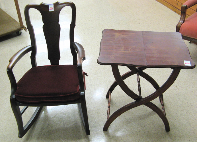 Appraisal: MAHOGANY ROCKING ARMCHAIR AND FOLDING BUTLER'S TABLE American early th