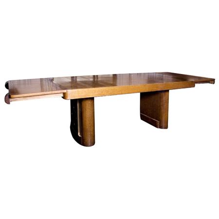 Appraisal: Art Deco Brass Inlaid Oak Dining Table Estimate -