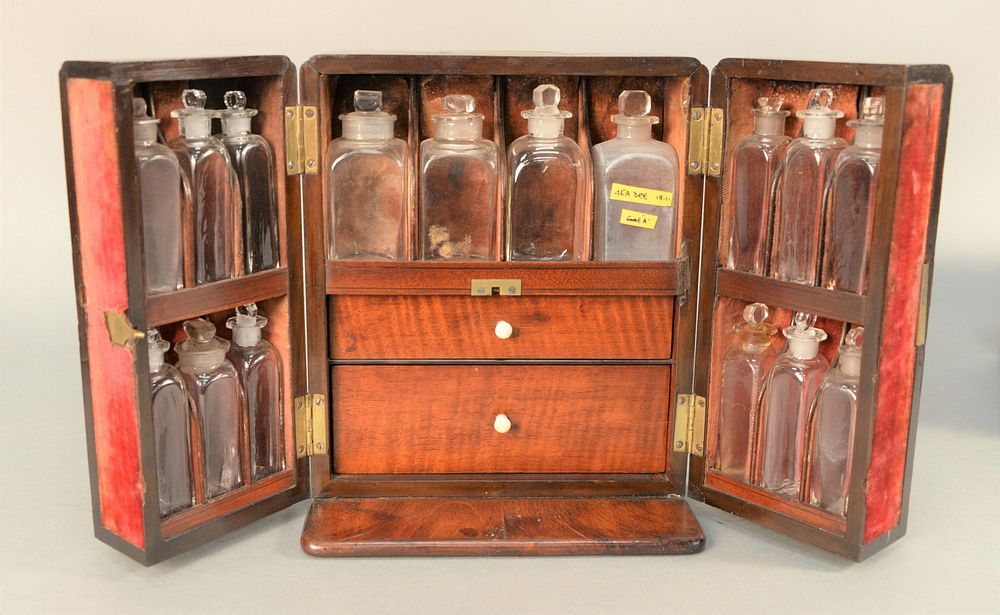 Appraisal: Mahogany Medical Apothecary Box having two doors opening to fitted