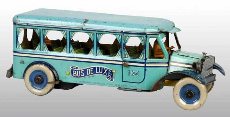 Appraisal: Tin Strauss Bus DeLuxe Wind-Up Toy Description American Working Marked