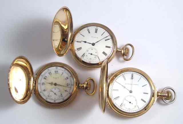 Appraisal: THREE ELGIN HUNTER CASE POCKET WATCHES model grade size jewels