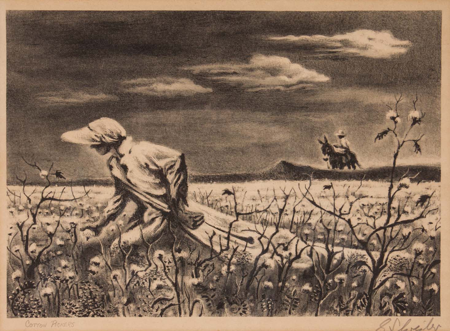 Appraisal: George L Schreiber Cotton Pickers lithograph Georges Schreiber Belgian American