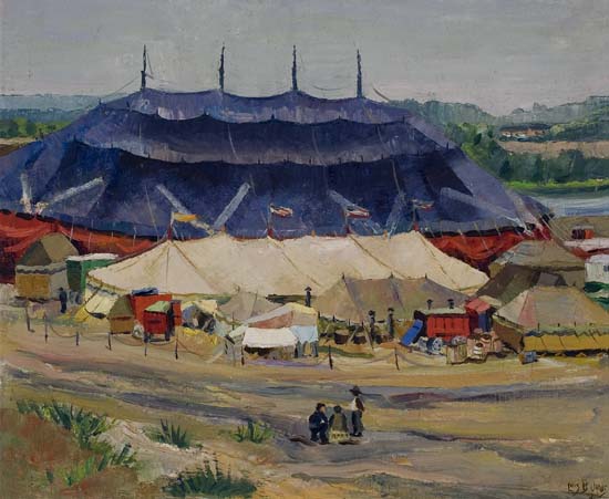 Appraisal: L IS M JONES - Circus Tents Oil on canvas