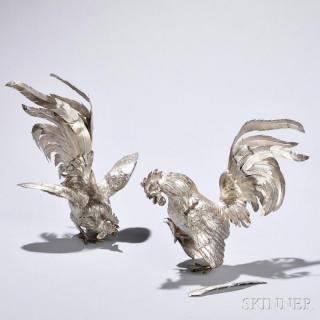 Appraisal: Two Elizabeth II Sterling Silver Fighting Roosters London - Edward