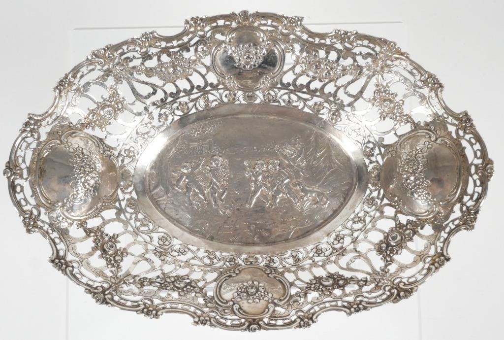 Appraisal: Antique German silver open work bowl with repousse putti or