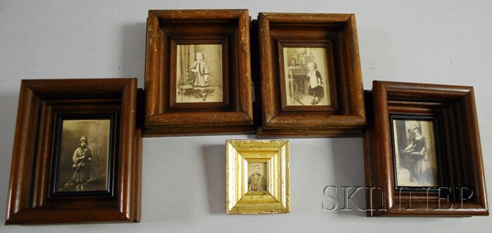 Appraisal: Two Pairs of Small Victorian Walnut Frames and a Miniature