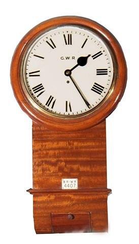 Appraisal: A Victorian mahogany cased drop dial GWR wall clock with