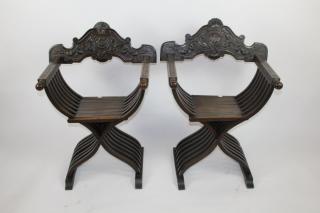 Appraisal: Pair of Italian Savonarola chairs in walnut h x w