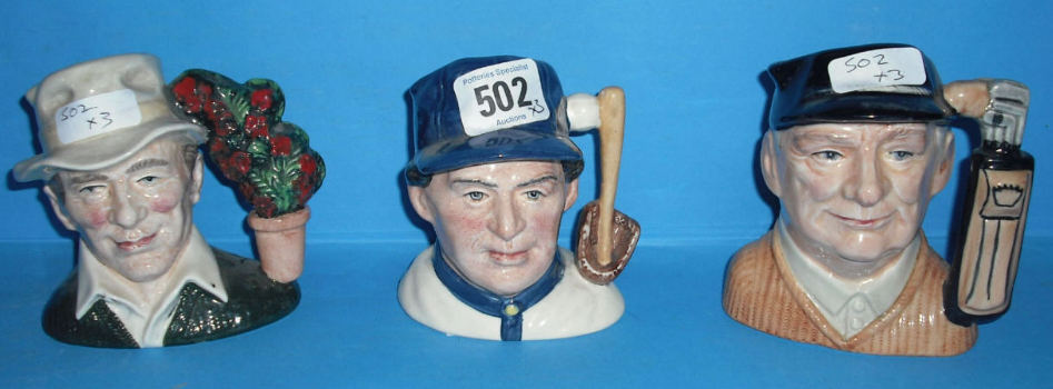 Appraisal: Royal Doulton small Character jugs The Baseball Player D Golfer