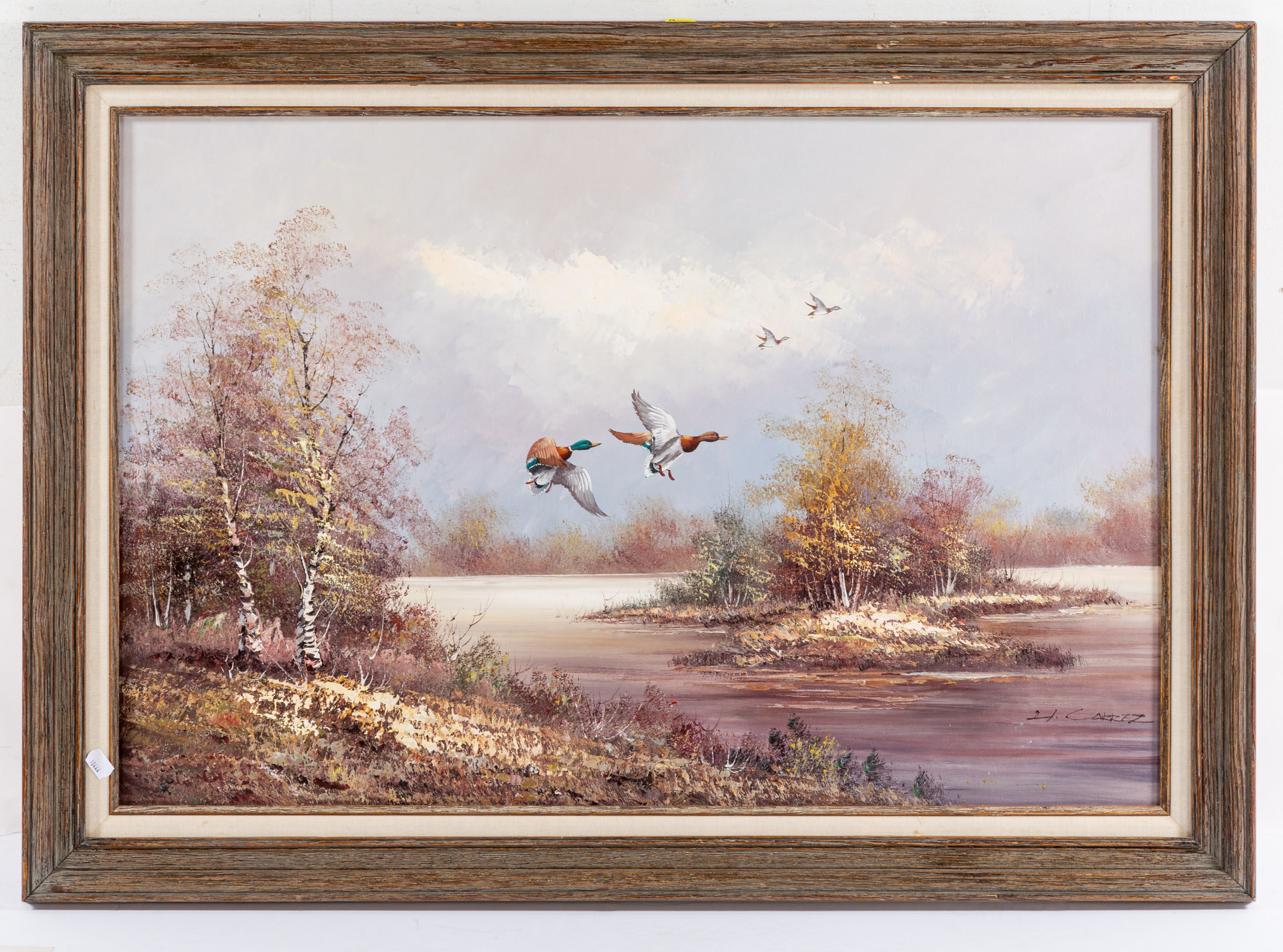 Appraisal: H CARREZ DUCKS FLYING OVER A MARSH OIL Oil on