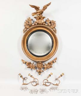 Appraisal: Classical Carved Gilt-gesso Girandole Mirror early th century imperfections ht