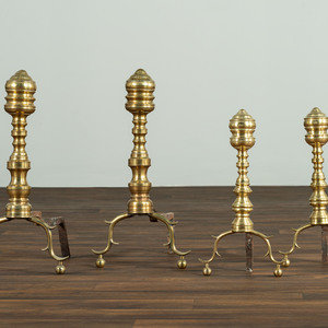 Appraisal: Two Pairs of Federal Spool-Turned Brass Andirons Circa s Height