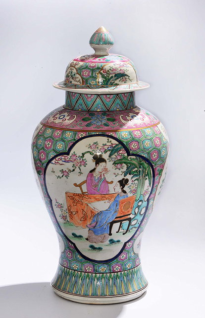 Appraisal: A CHINESE FAMILLE ROSE BALUSTER VASE and cover having reserve