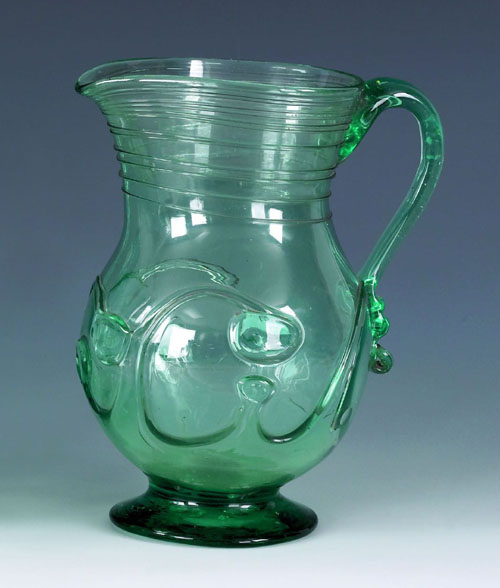 Appraisal: New York free blown green aqua glass pitcher ca with