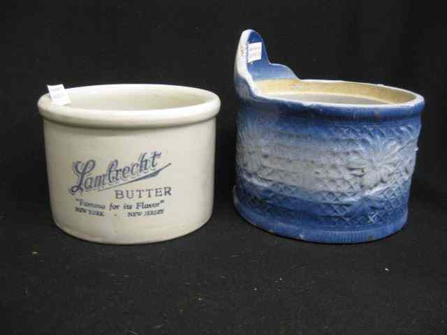 Appraisal: Blue White Stoneware Salt Box together with a Lambrecht butter