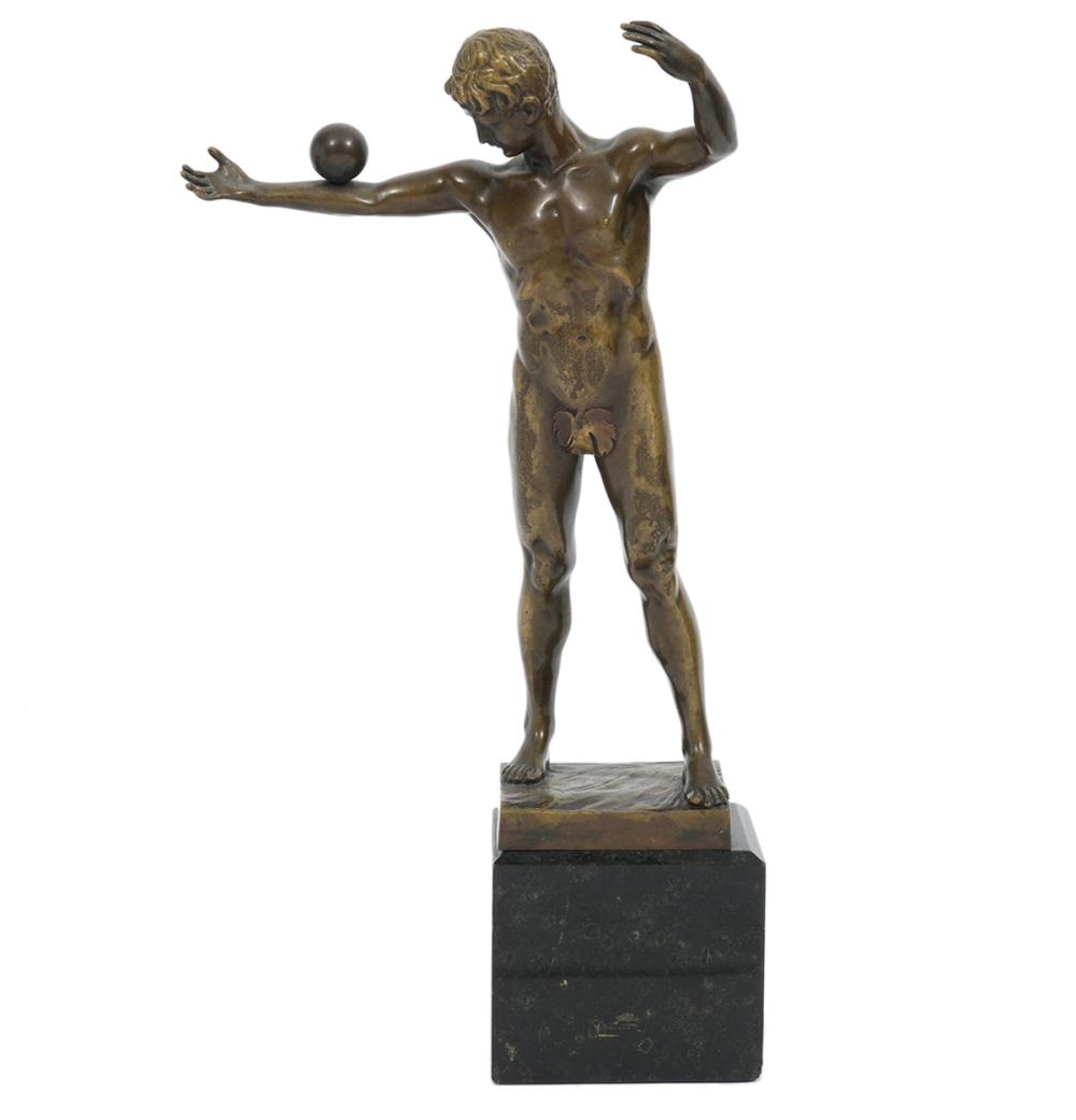 Appraisal: VICTOR BUGLER BRONZE NAKED MAN BALANCING A BALLVictor Bugler Germany