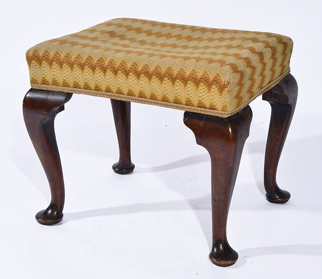 Appraisal: A GEORGE III STYLE MAHOGANY DRESSING STOOL with rectangular upholstered