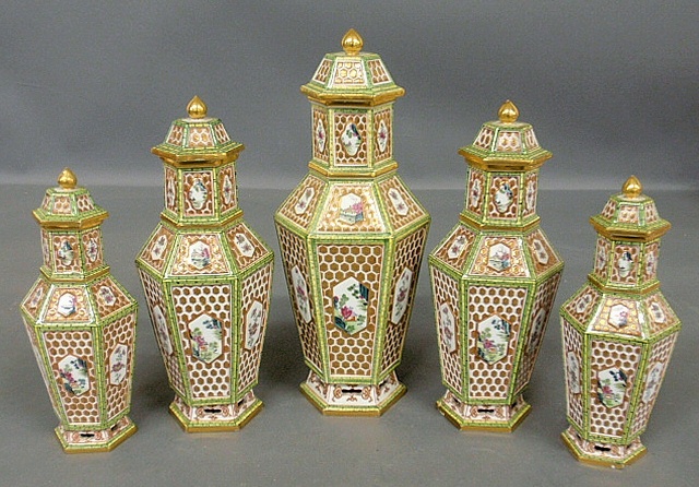 Appraisal: - Fine five-piece Meissen porcelain garniture set c each of