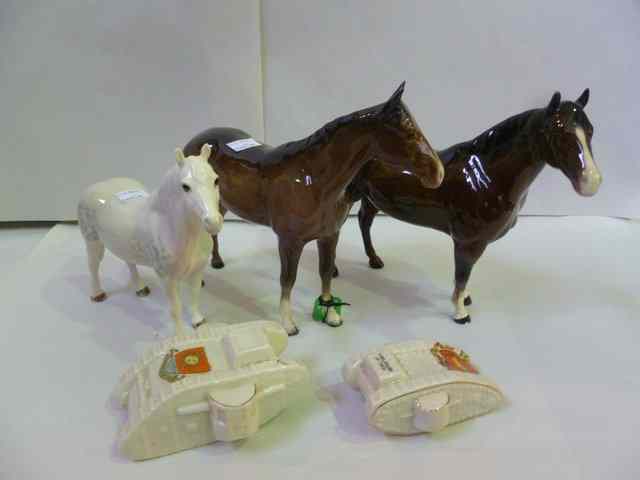 Appraisal: A COLLECTION OF THREE BESWICK HORSES together with two crested