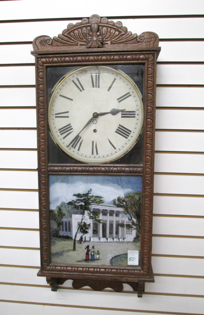 Appraisal: AN OAK CASED REGULATOR WALL CLOCK New Haven Clock Co