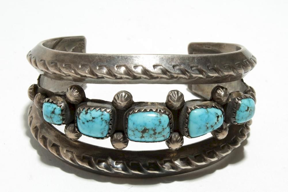 Appraisal: Navajo Silver Turquoise Cuff Bracelet Vintage Native American Indian Navajo