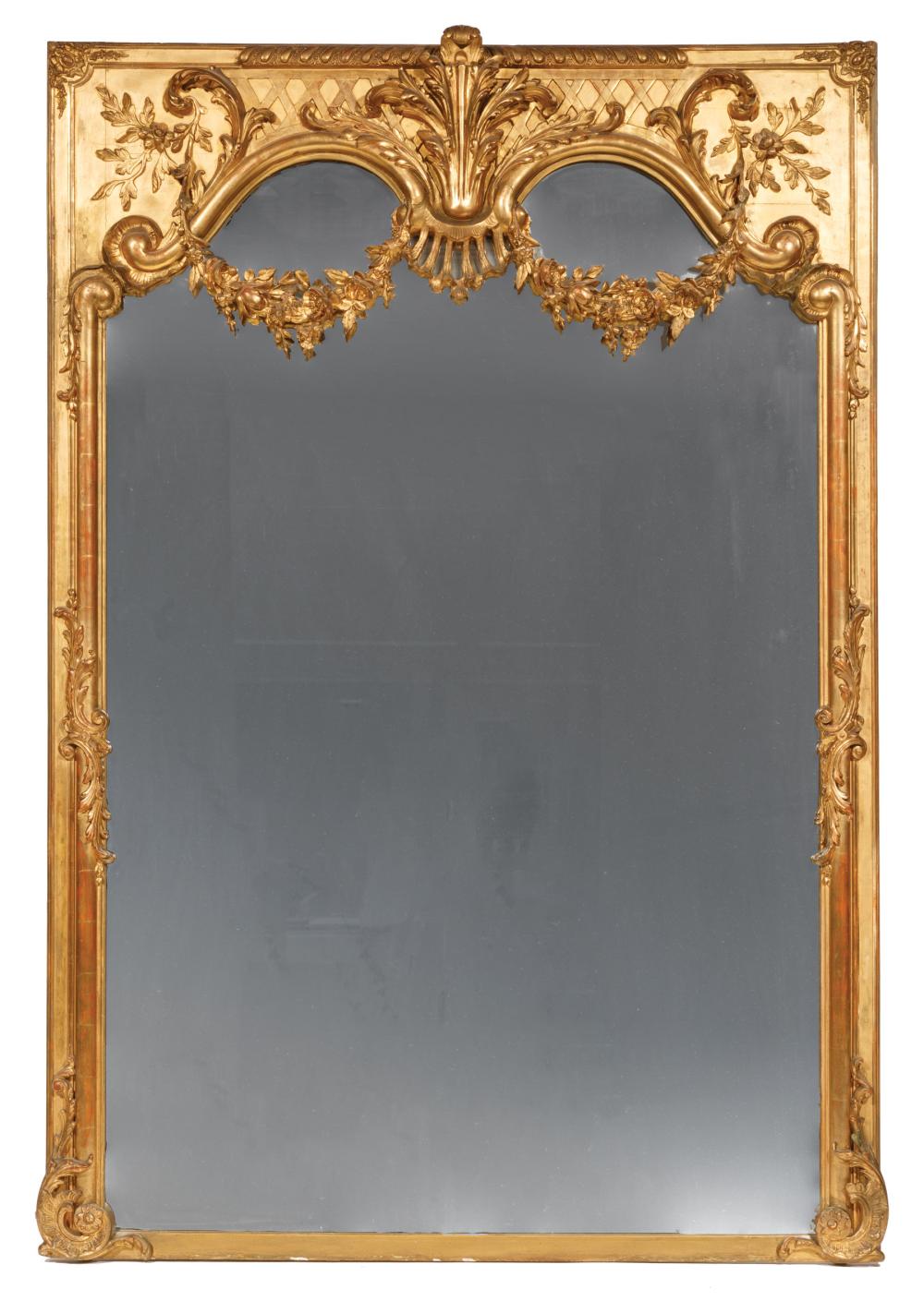 Appraisal: Continental Giltwood Overmantel Mirror early-to-mid th c frieze with acanthus