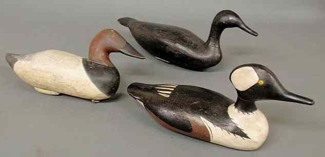 Appraisal: Three carved duck decoys- canvasback duck c with original paint